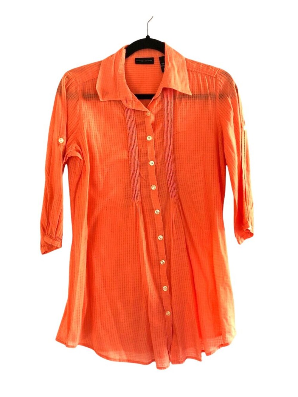 NEW YORK & CO.- WOMENS ORANGE 3/4 SLEEVE BUTTON FRONT TOP SIZE SMALL